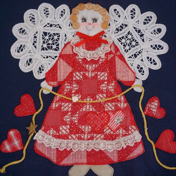 Vintage Jerzees Angel Lace Wings Patchwork Hearts Star Applique Sweatshirt L - Picture 8 of 10